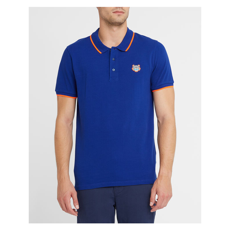 Blau schattiertes Poloshirt mit Kenzo-Patch und oranger Paspelierung