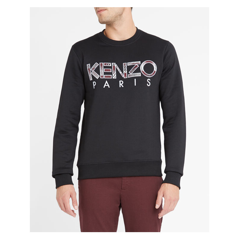 Schwarzes Sweatshirt mit Rundhalsausschnit und aufgesticktem Kenzo Paris
