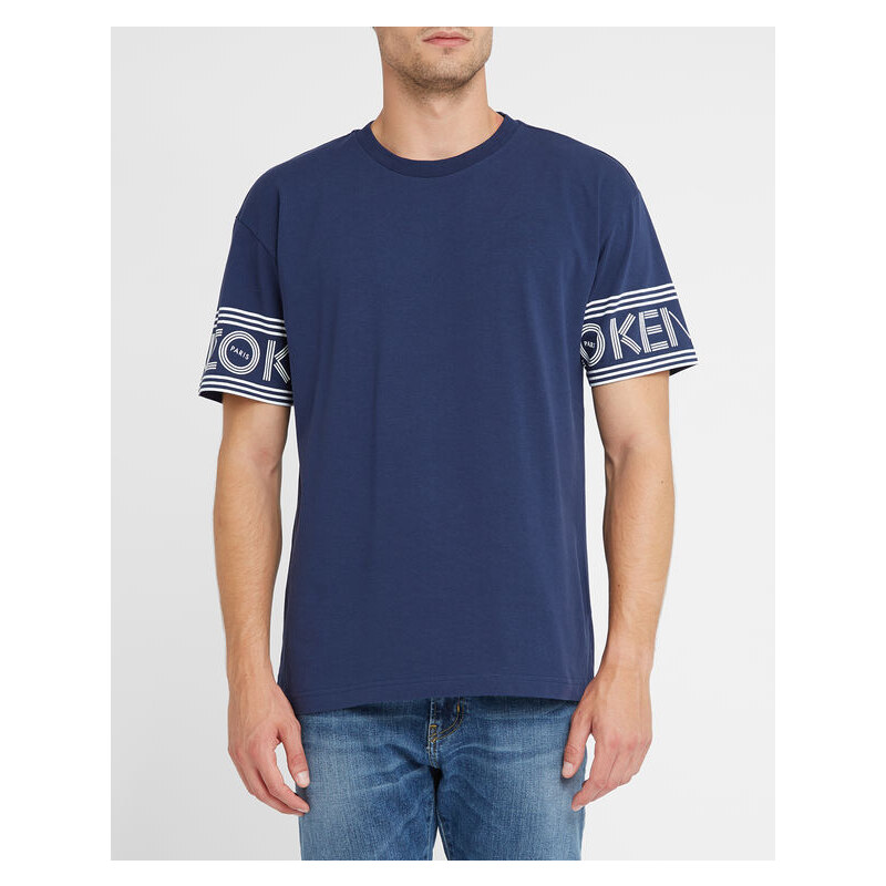 Marineblaues T-Shirt mit Rundhalsausschnitt und Kenzo-Logo auf den Ärmeln