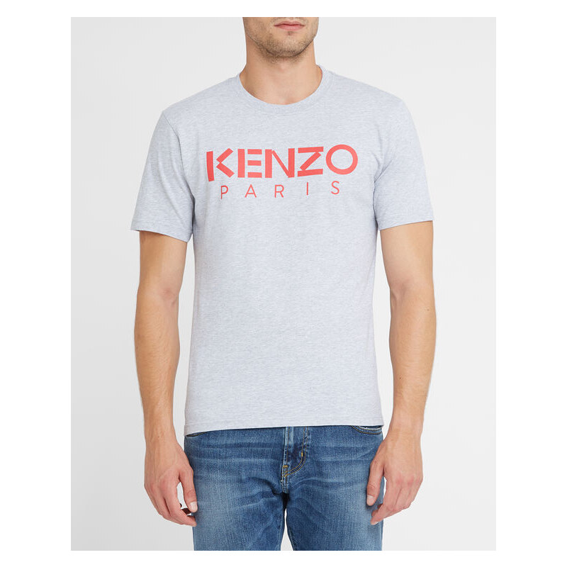 Hellgraues T-Shirt mit Rundhalsausschnitt und aufgedrucktem Kenzo-Logo