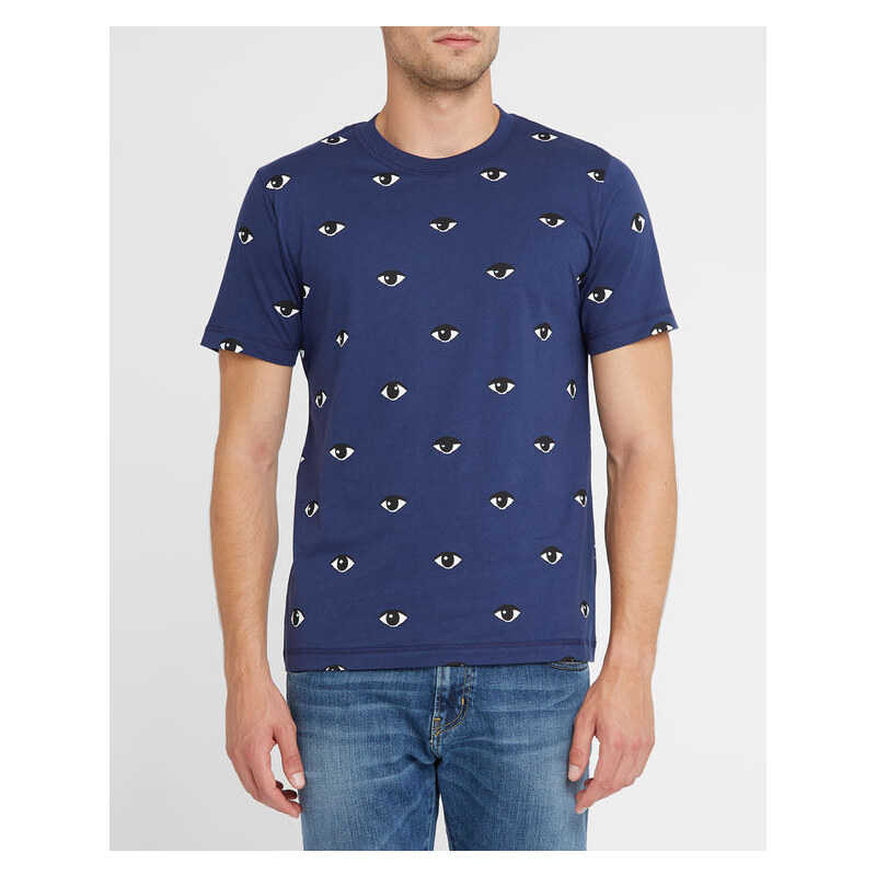 KENZO Marineblaues T-Shirt mit Rundhalsausschnitt und Augenmotiv All-Over