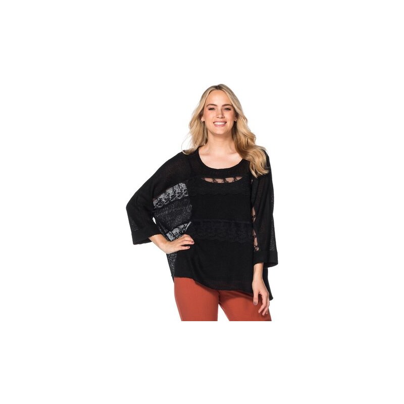 Damen Style Oversized-Pullover mit Spitzeneinsatz SHEEGO STYLE schwarz 40,44,48,52,56