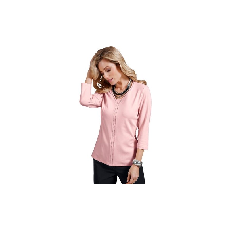 LADY Damen Lady Shirt mit farblich abgestimmtem Einsatz im Vorderteil rosa 36,40,42,44,46,48,50,52,54