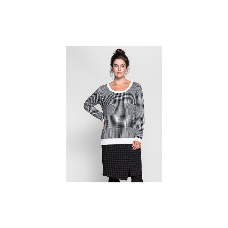 SHEEGO TREND Damen Trend Pullover mit Hahnentritt-Muster schwarz 40/42,44/46,48/50,52/54,56/58
