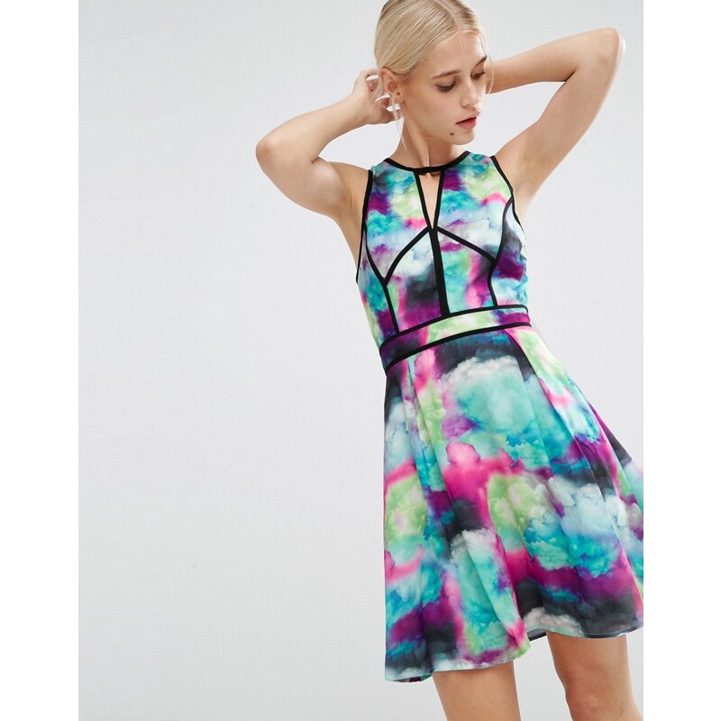 Adelyn Rae - Bedrucktes Kleid mit Kontrastpaspelierung - Mehrfarbig