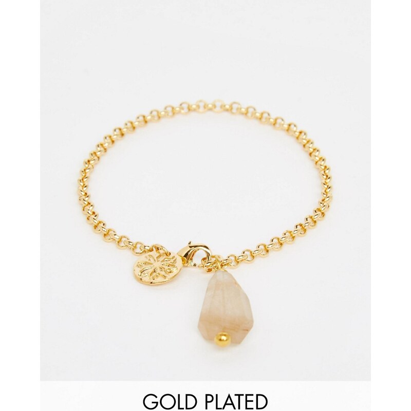 Mirabelle - 18 cm langes, vergoldetes Erbsketten-Armband mit Rutilquartz - Gold