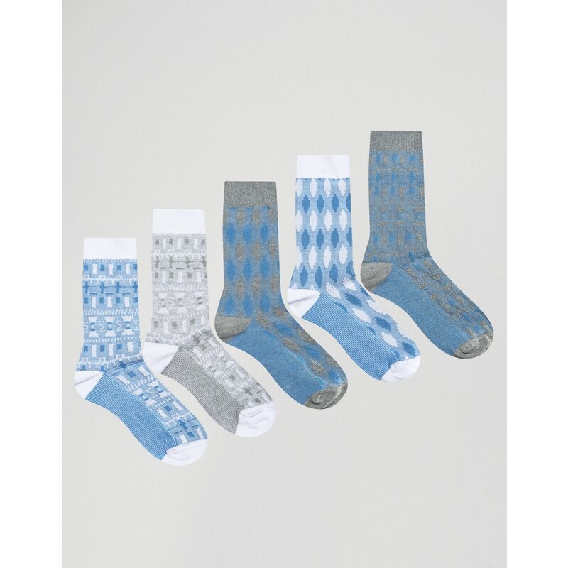 ASOS - Socken mit verschiedenen Texturen, 5er-Pack - Blau