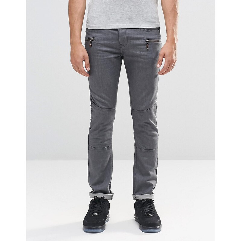 Loyalty & Faith - Enge Jeans mit Reißverschlusstasche in grauer Waschung - Grau