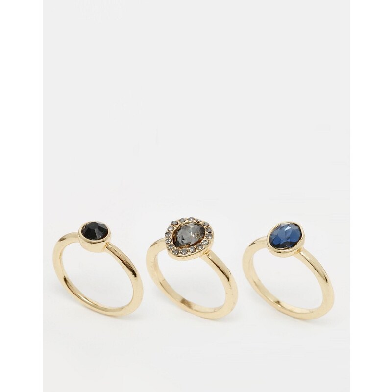 Nali - Ring mit drei blauen Steinen im Set - Gold