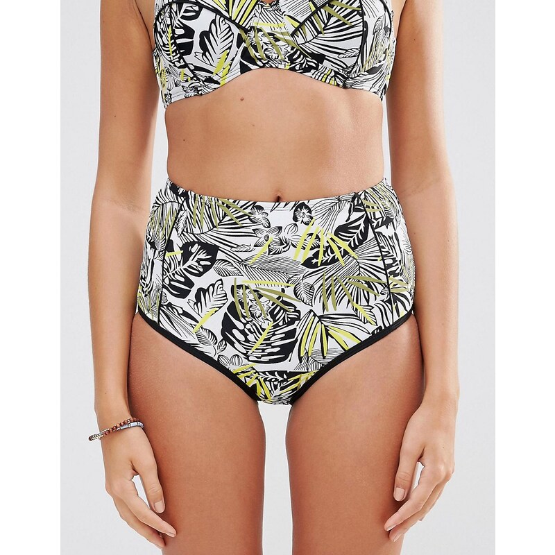 South Beach - Bikinihose mit Blattmotiv und hohem Bund - Mehrfarbig