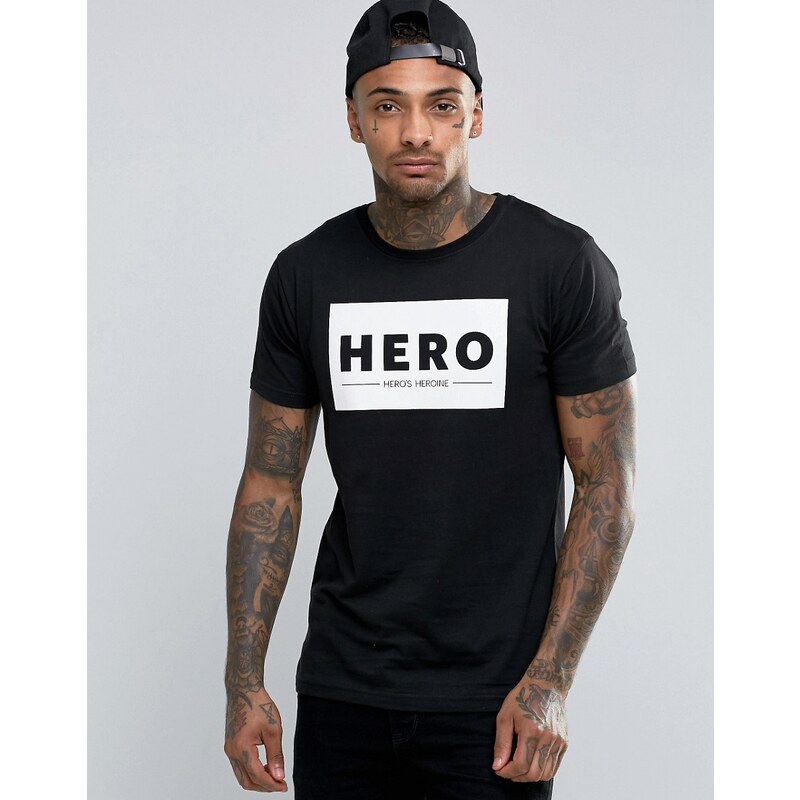 Heros Heroine - T-Shirt mit großem Logo - Schwarz
