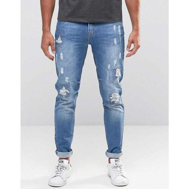 Hoxton Denim - Skinny-Jeans mit Ziernaht und Rissen - Blau