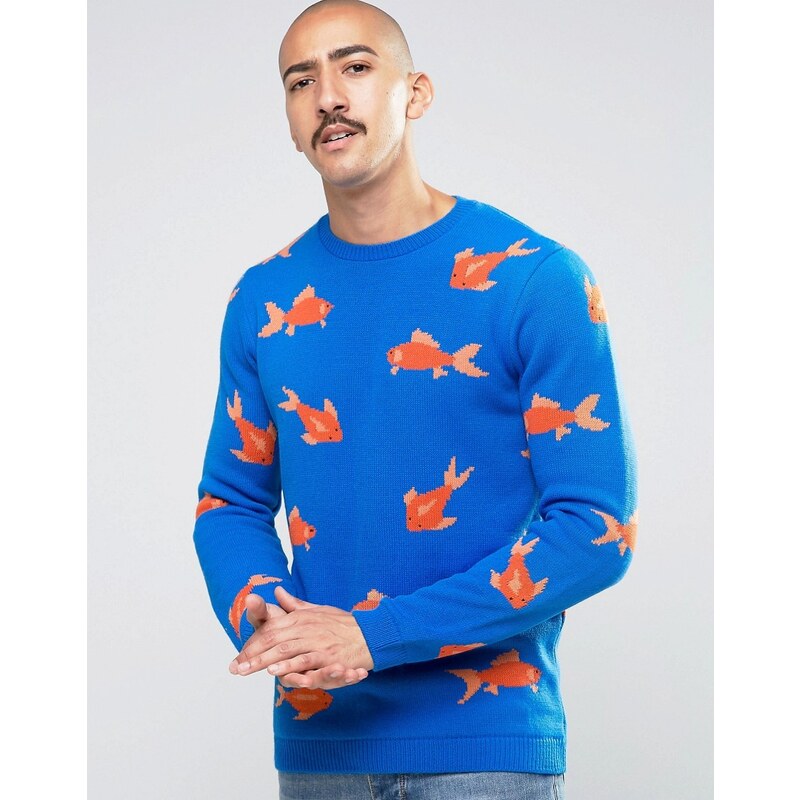 ASOS - Pullover mit Goldfisch - Blau