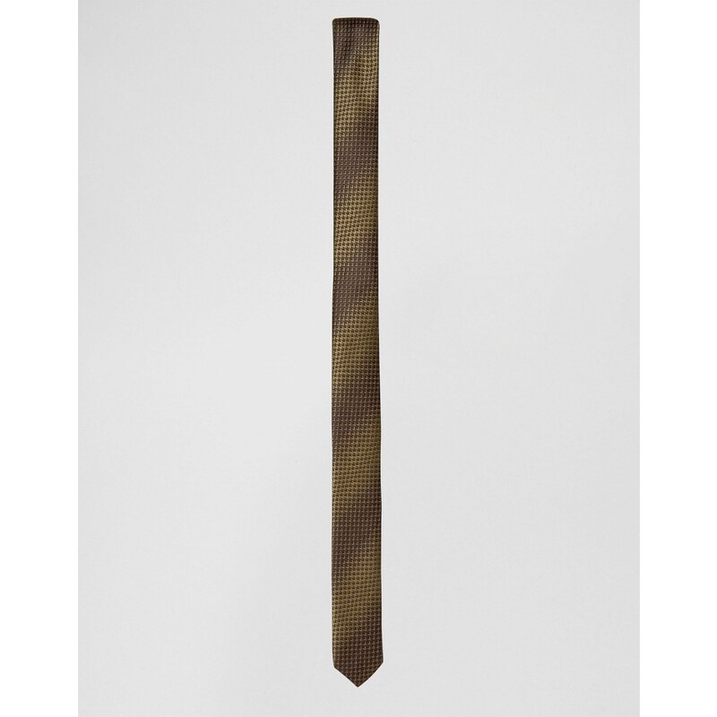 ASOS - Schmale Krawatte in Khaki mit strukturierten Streifen - Grün