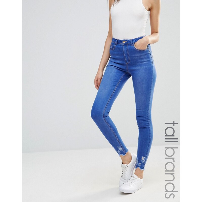 Missguided Tall - Sinner - Jeans mit hoher Taille und Destroyed-Saum - Blau