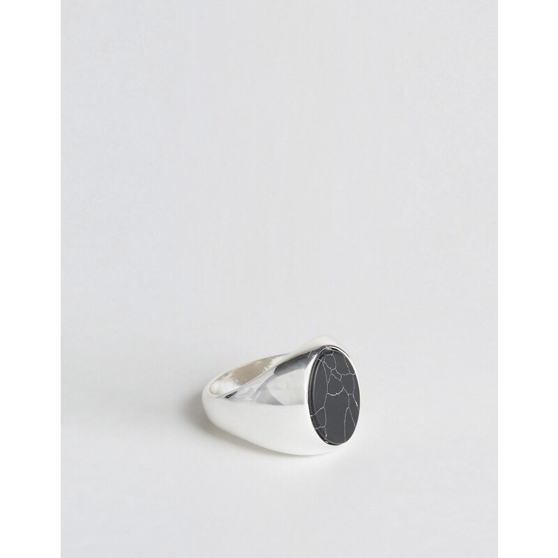 Chained & Able - Ring mit ovalem schwarzem Stein - Silber
