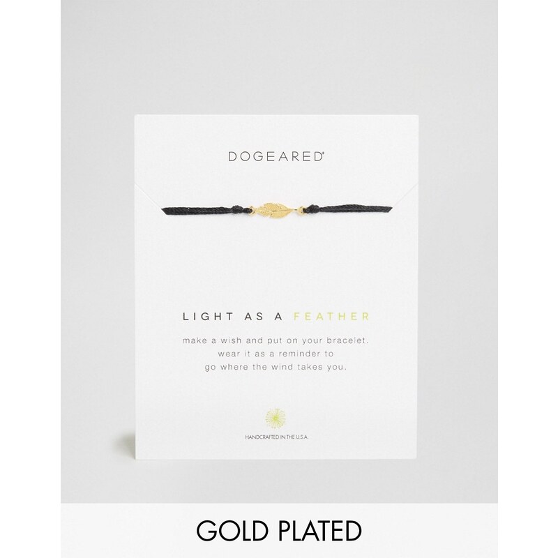 Dogeared - Plated Light As a Feather - Exklusives, verstellbares Wunscharmband, schwarze Seide & vergoldeter Anhänger - Gold