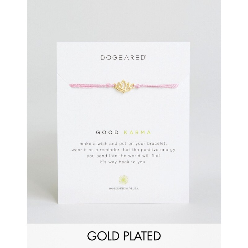 Dogeared - Good Karma - Exklusives Wunscharmband aus rosa Seide mit vergoldetem Element, verstellbar - Gold