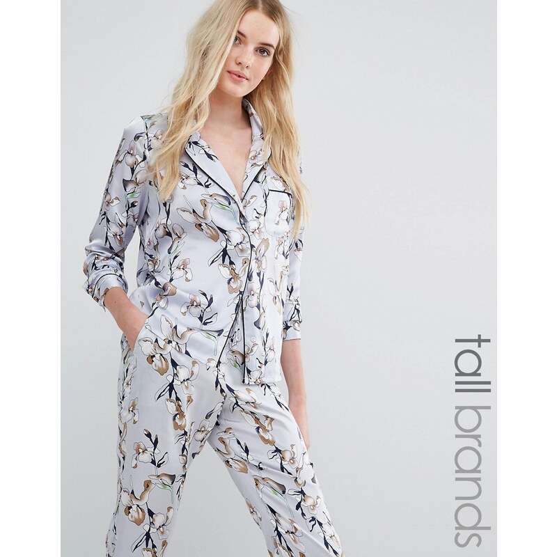Vero Moda Tall - Geblümtes Pyjamahemd aus Satin - Mehrfarbig