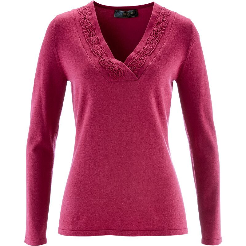 bpc selection Pullover mit Spitze langarm in pink für Damen von bonprix