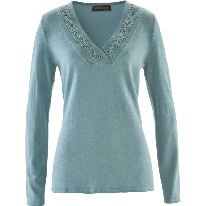 bpc selection Pullover mit Spitze langarm in blau für Damen von bonprix