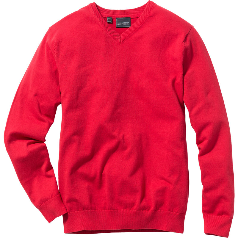 bpc selection Feinstrick V-Pullover langarm in rot für Herren von bonprix