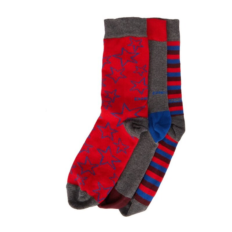 DIESEL Dreierpack Socken Ray in Blau, Grau und Rot