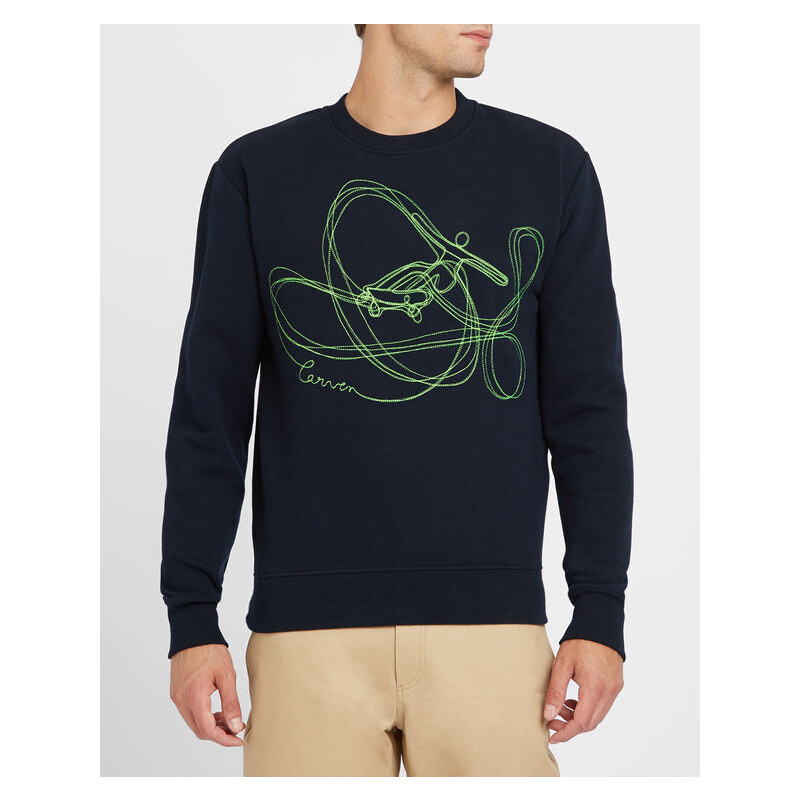 Carven Besticktes Sweatshirt mit Rundhalsausschnitt in Marineblau und Neongrün