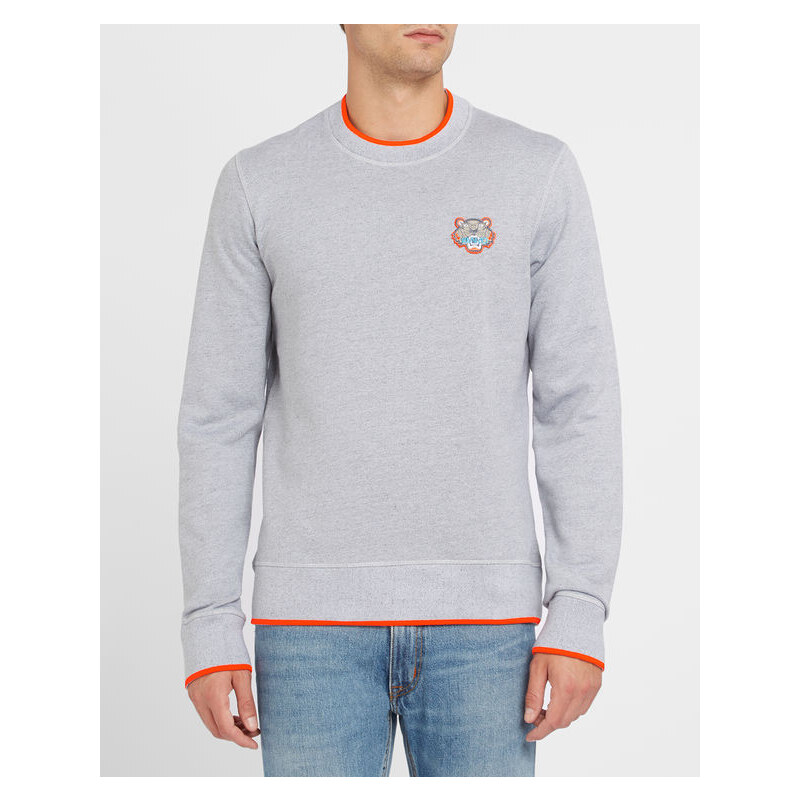 KENZO Graues Sweatshirt mit Rundhalsausschnitt, schwarzem Kontrast und Tiger-Logo