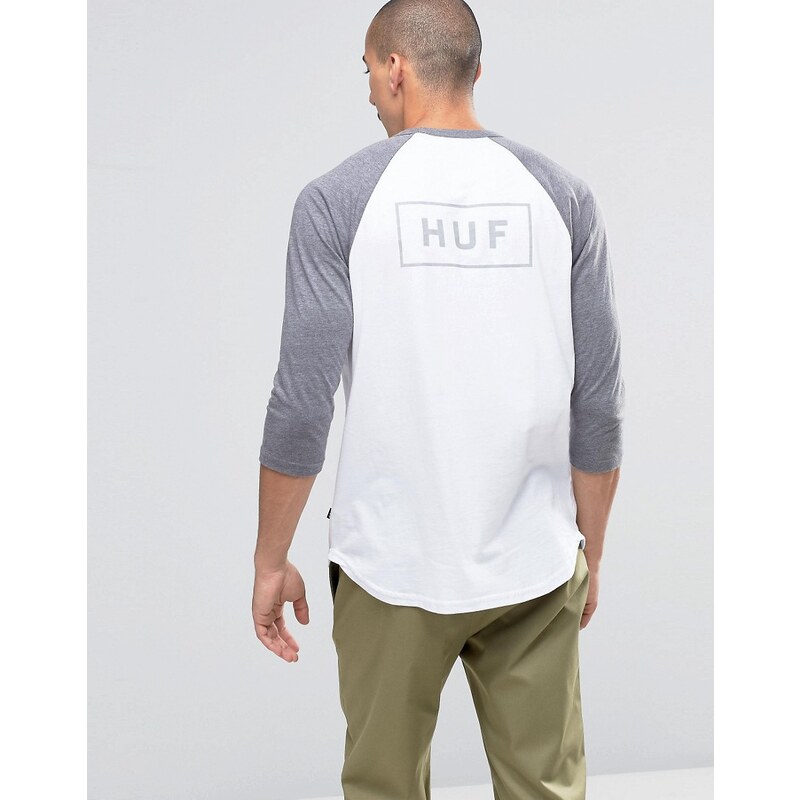 HUF - T-Shirt mit 3/4-Raglanärmeln und Logoprint hinten - Weiß