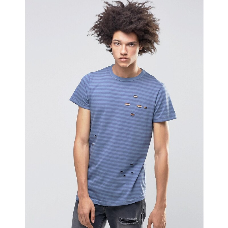 Systvm - Meter - Gestreiftes T-Shirt in Distressed-Optik - Blau