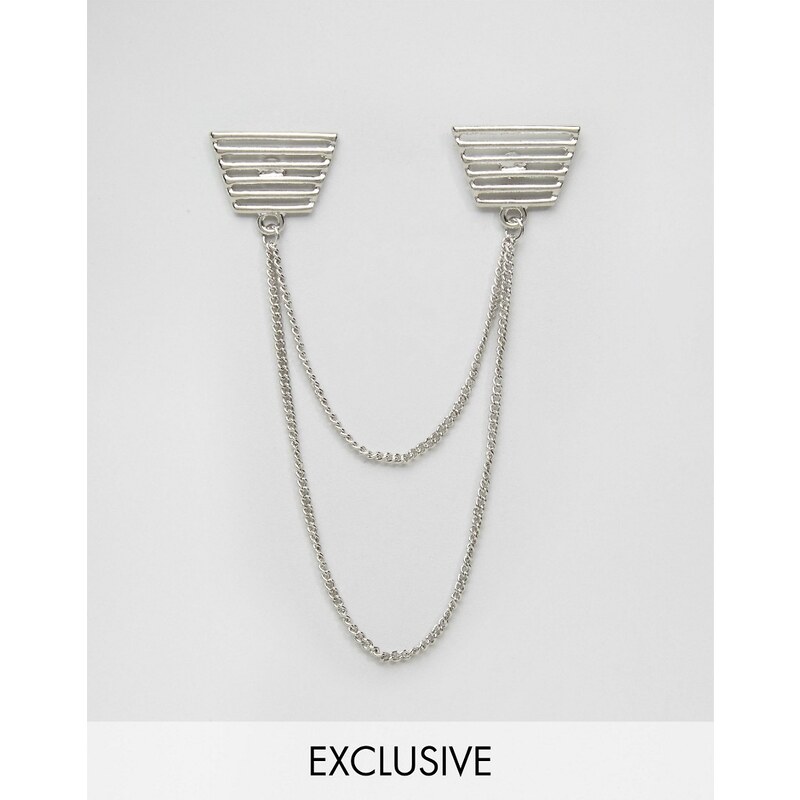 DesignB London DesignB - Schlichte Kragenspitzen mit Doppelkette in Silber - Silber