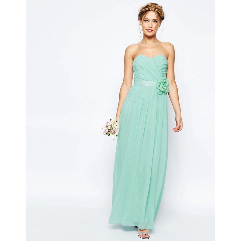 ASOS WEDDING - Langes Bandeau-Kleid aus Chiffon mit abnehmbarem Blumengürtel - Rosa