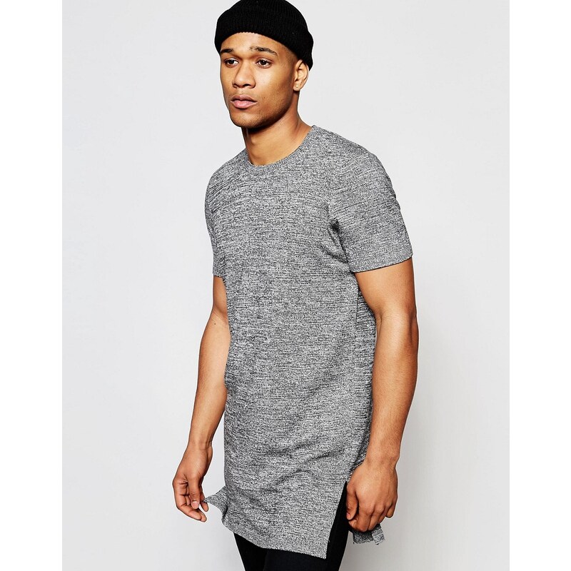 ASOS - Strick-T-Shirt mit extrem langem Schnitt und Seitenschlitzen - Grau