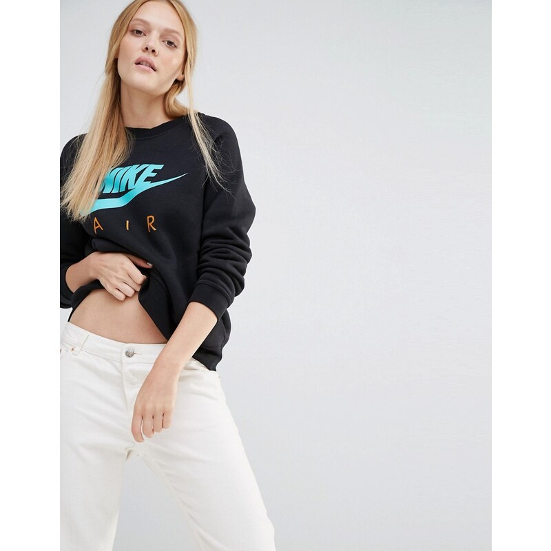 Nike - Air - Sweatshirt mit Rundhalsausschnitt und großem Swoosh-Logo - Schwarz