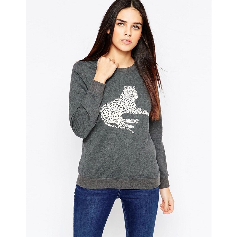 Sugarhill Boutique - Gloria - Sweatshirt mit liegendem Leopard - Grau