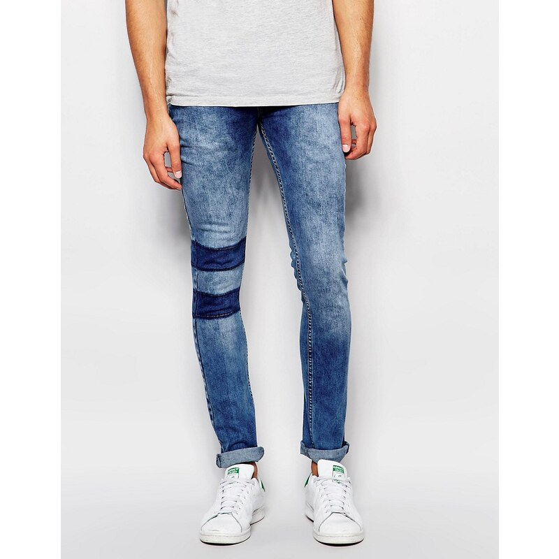 Kubban - Spray On - Enge Jeans mit Streifeneinsätzen am Knie - Blau