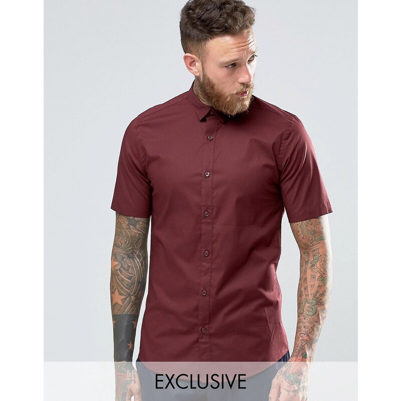 Only & Sons - Eng geschnittenes, elegantes Hemd mit kurzem Arm - Rot