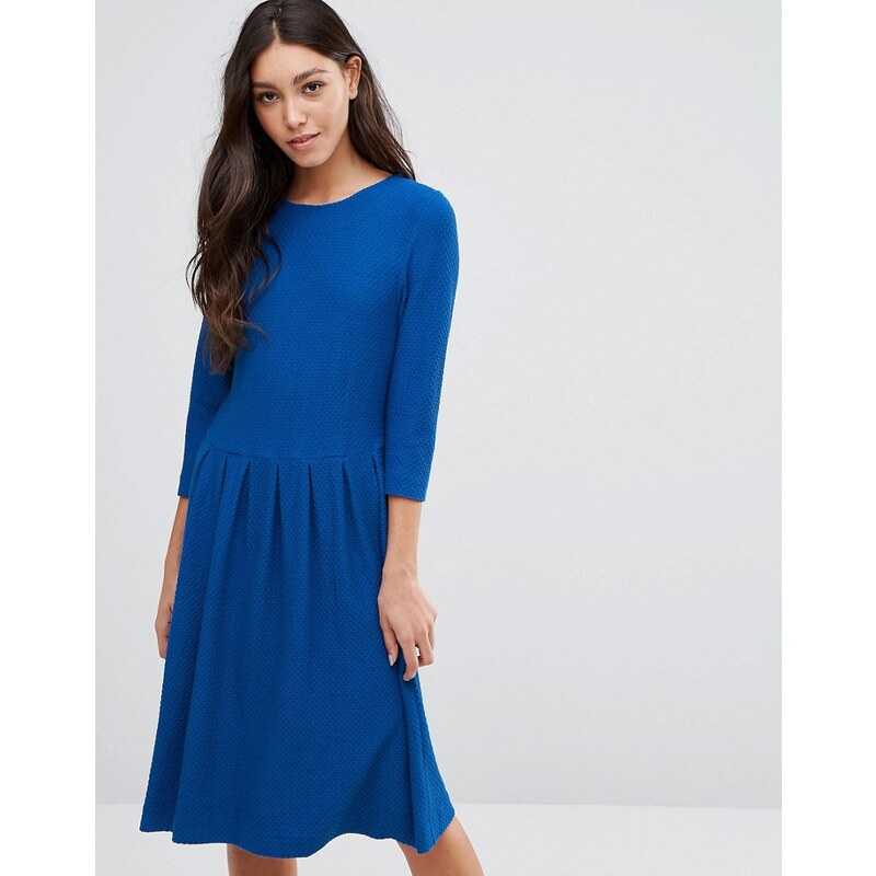 Ganni - Langärmeliges Kleid mit plissierter Taille - Blau