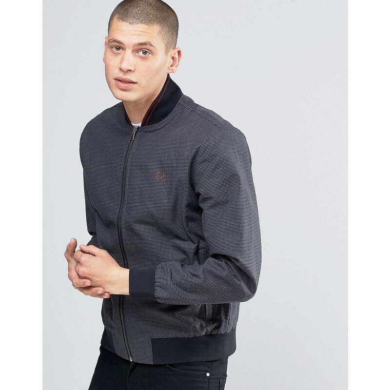 Fred Perry - Harrington-Jacke mit Fischgrätmuster in Graphit - Grau