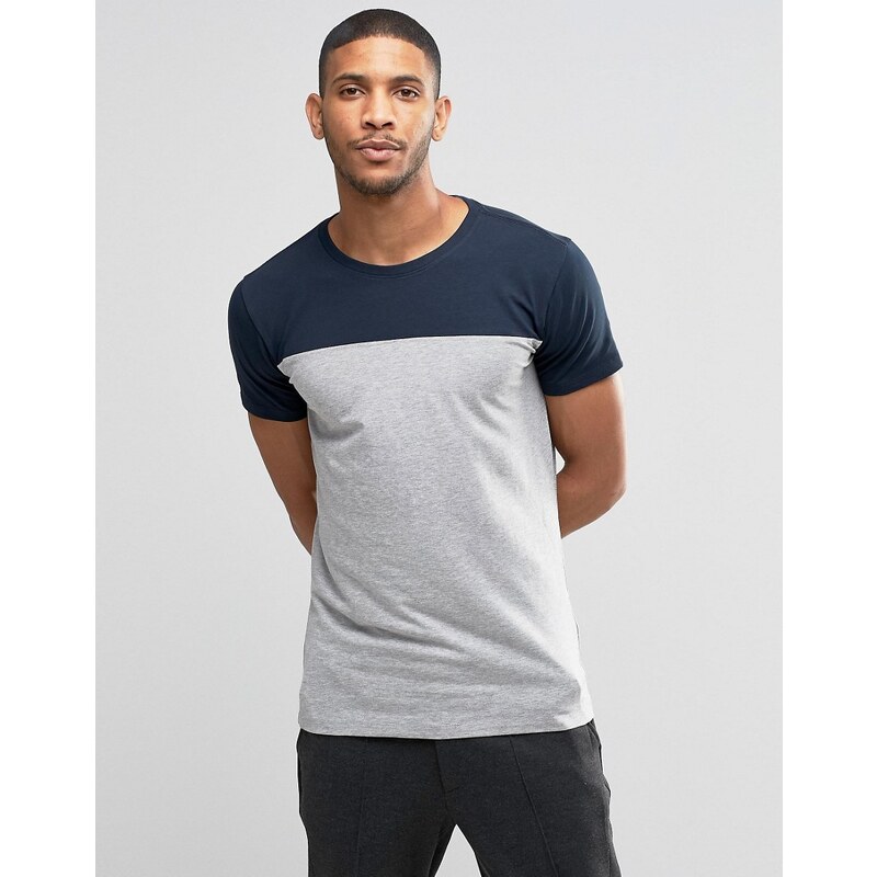 Lindbergh - Graues T-Shirt in Farbblock-Optik - Grau