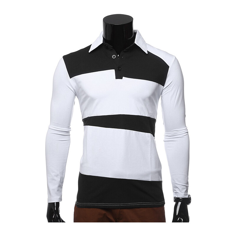 Lesara Langarm-Poloshirt mit Blockstreifen-Muster - Dunkelgrau - S
