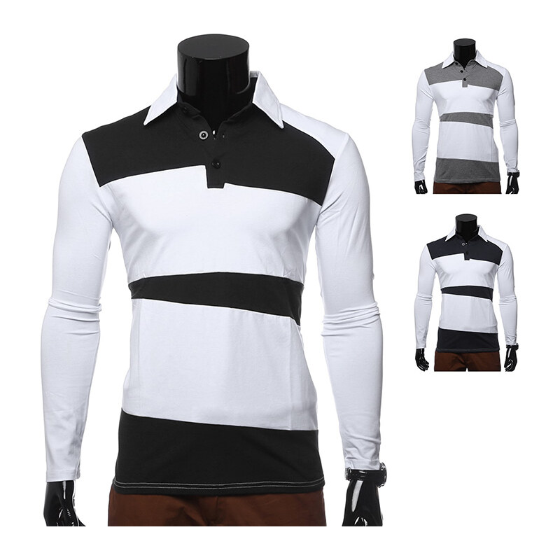 Lesara Langarm-Poloshirt mit Blockstreifen-Muster - S - Weiß