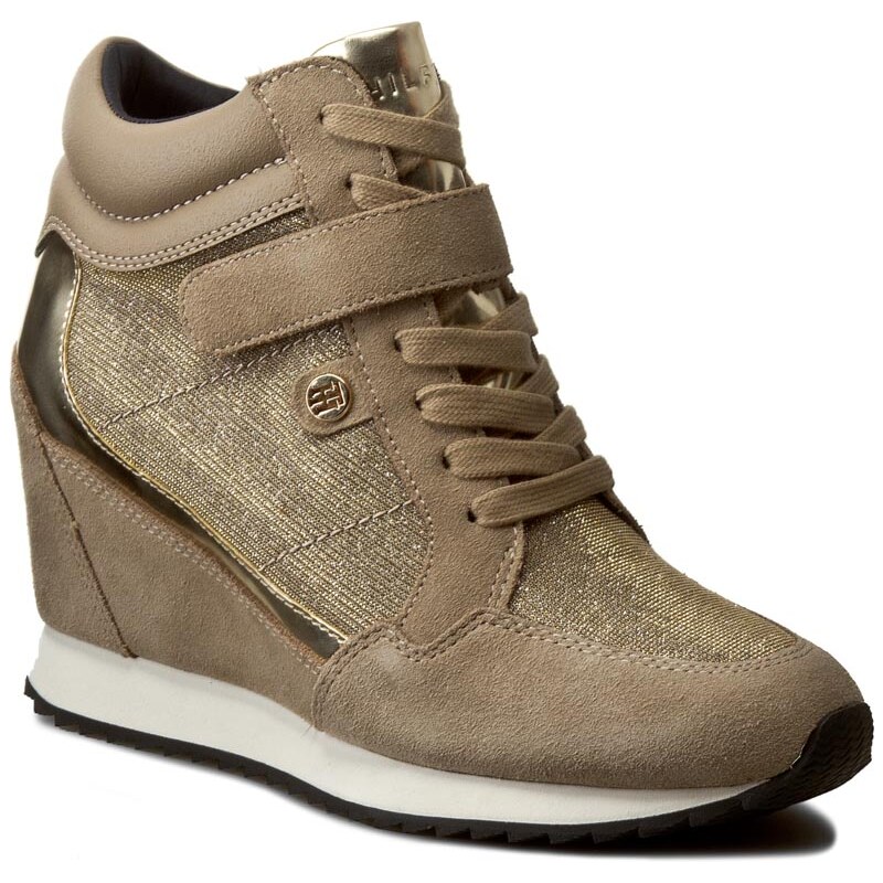 Sneakers TOMMY HILFIGER - Running Wedge 1C1 FW56821691 Taupe/Gold 255