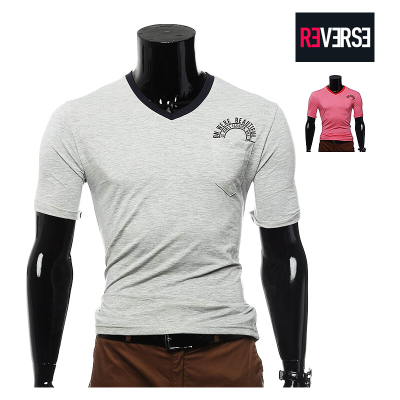 Re-Verse T-Shirt mit V-Ausschnitt & Brusttasche - Grau - XXL