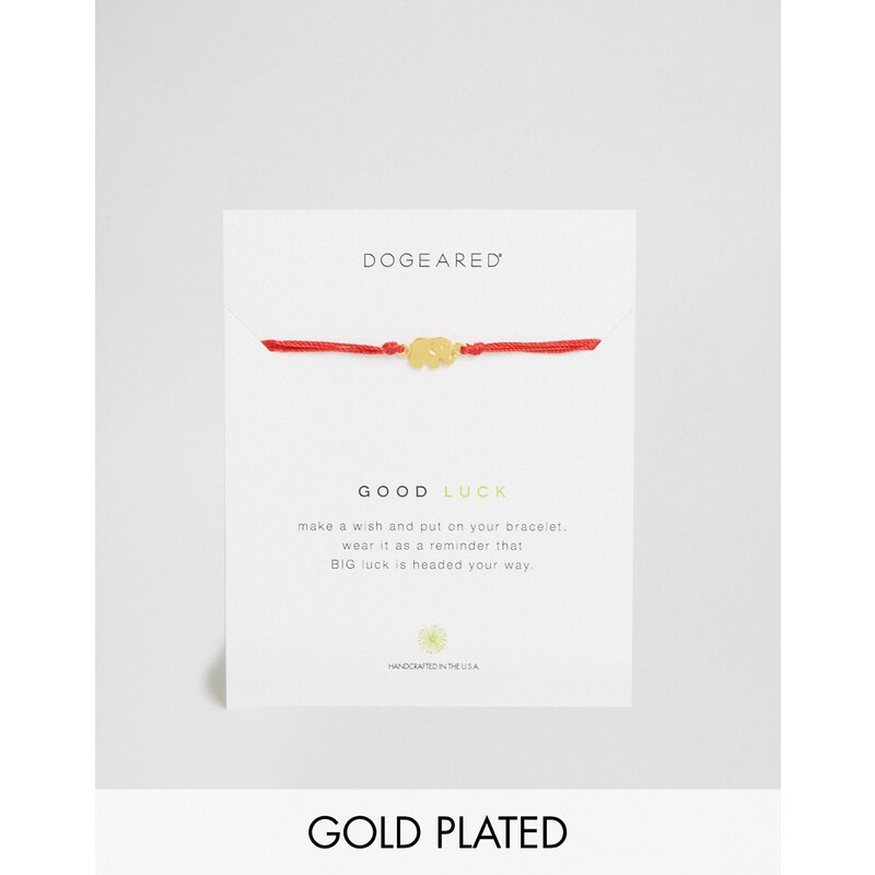 Dogeared - Rotes exklusives Seiden-Wunscharmband mit vergoldetem Elefantenanhänger, verstellbar - Silber