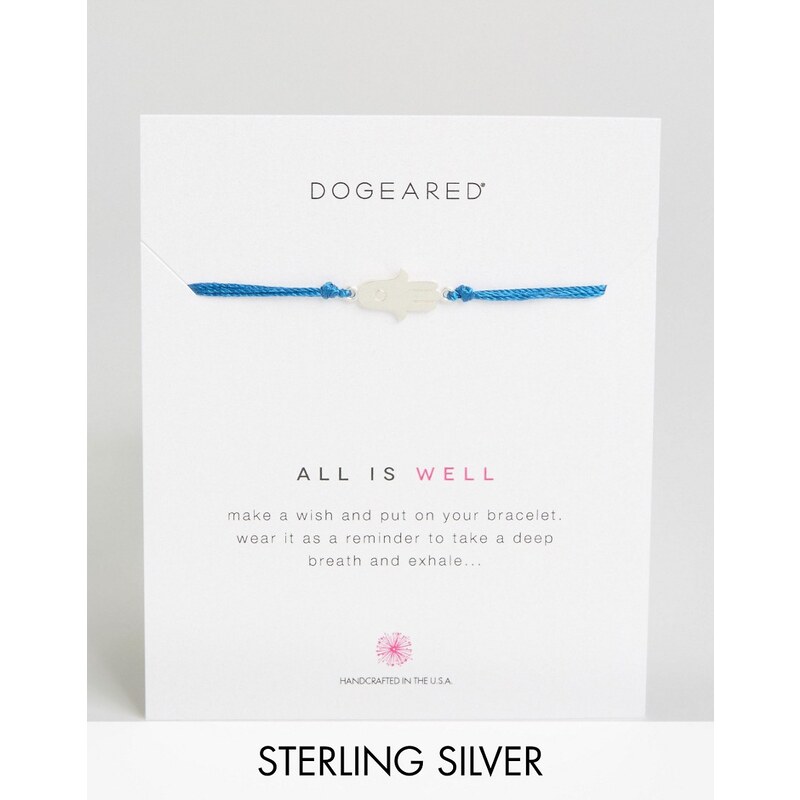 Dogeared - All is Well - Verstellbares Seiden-Wunscharmband in Königsblau mit Anhänger aus Sterlingsilber - Silber
