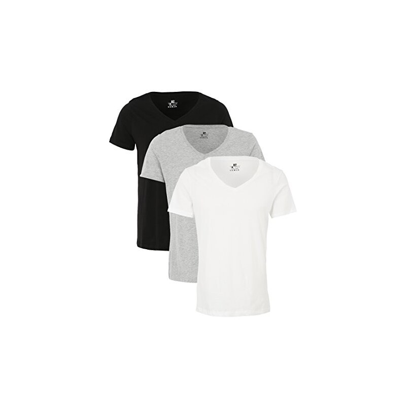 Lower East Herren 3er-Pack Basic-T-Shirt mit tiefem V-Ausschnitt