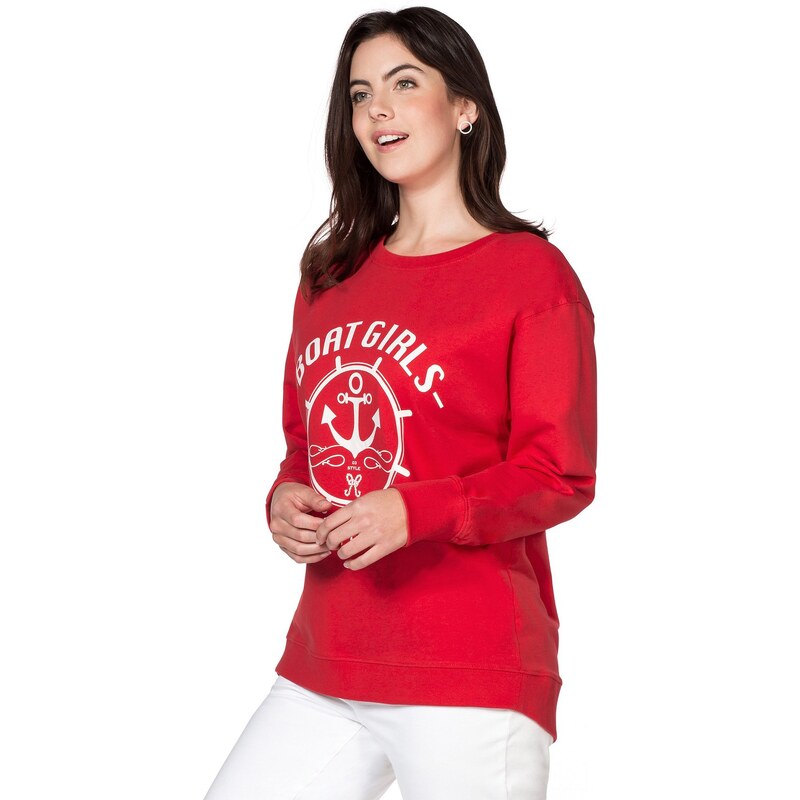 Große Größen: sheego Casual Sweatshirt mit Frontdruck, tomatenrot, Gr.48/50-56/58