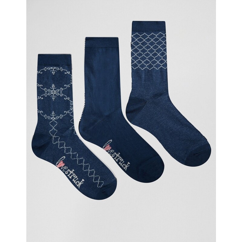 Lovestruck - Socken mit Spitzenmuster im 3er-Pack - Blau